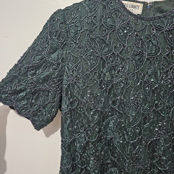 Vintage - Brilliante By J.A. - Dress Beaded Long Formal Evening - Size L - Green - Picture 5 of 9